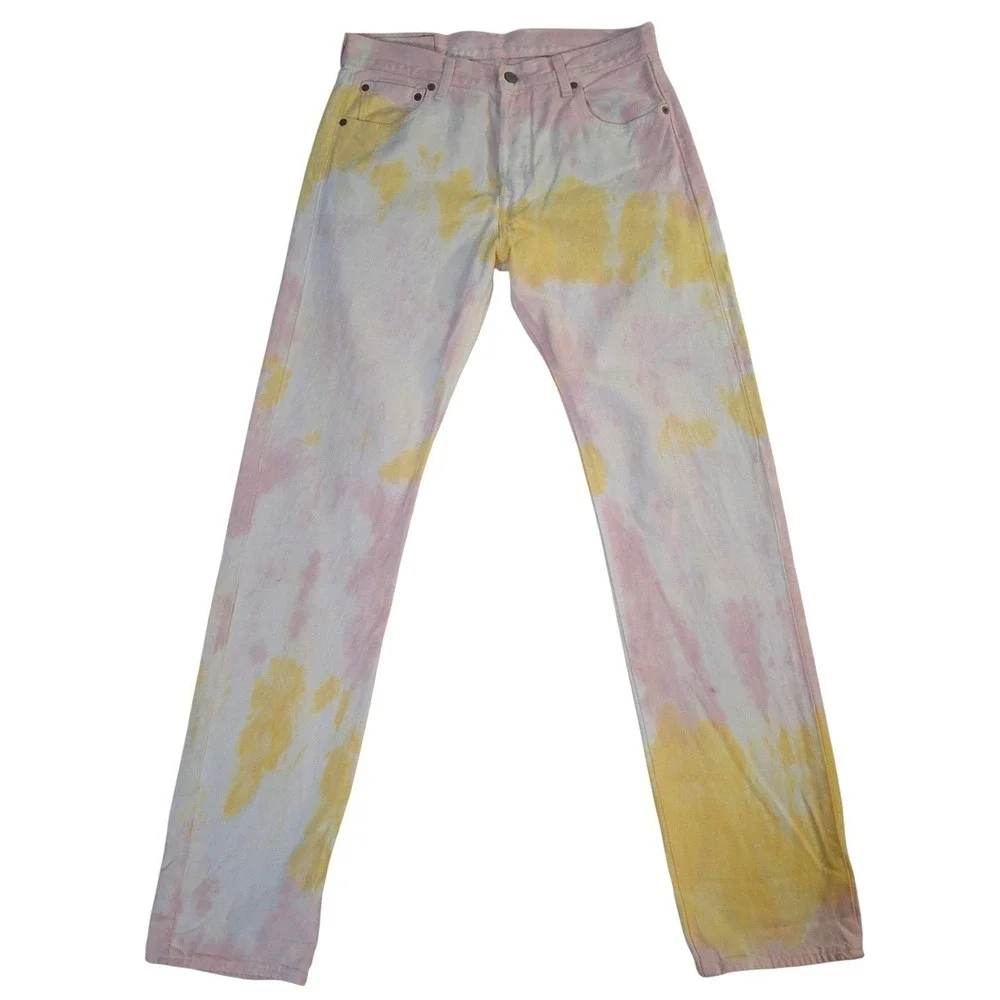 Levis 501 '93 Straight Jeans Men's‎ 30x34 Pink Yellow Tie Dye Denim